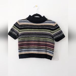 Vintage Short Sleeve soft & multi coloured striped shirt Size M